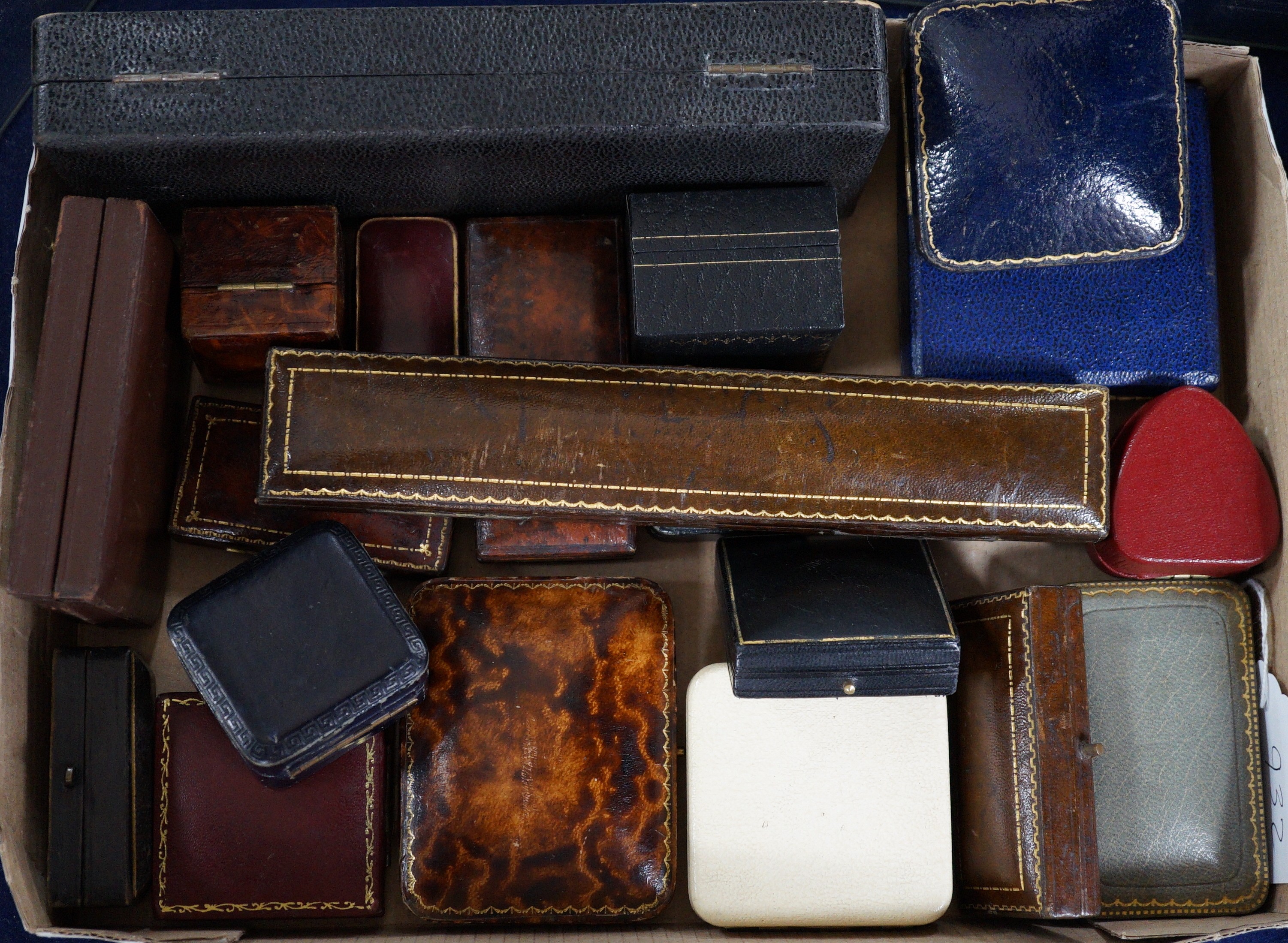 A group of assorted jewellery boxes, including gilt tooled leather.